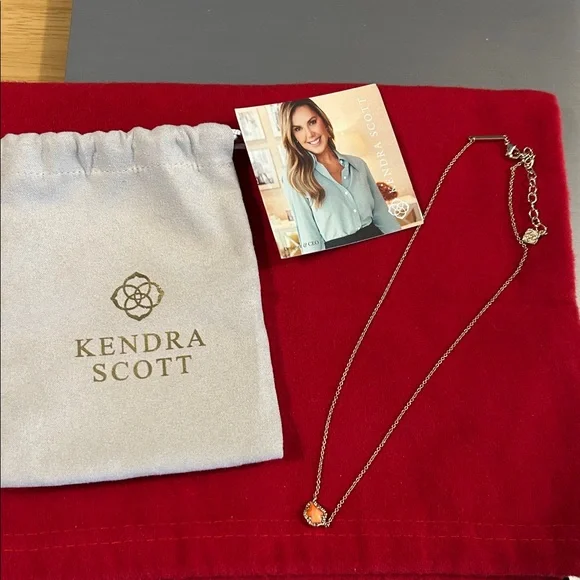 NWOT Kendra Scott Gold Necklace with Vibrant Orange Pendant - Picture 3 of 5